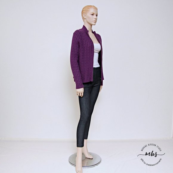 L.L. Bean Cable Knit Full Zip Cardigan Sweater Purple Women Size LP - Picture 1 of 8